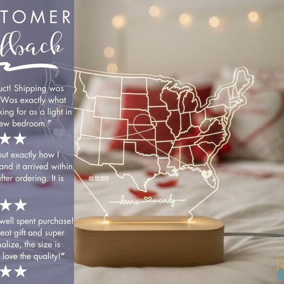 Custom LED Map Light • Personalized Valentine’s Gift • Long Distance Gift - Picture 7 of 8